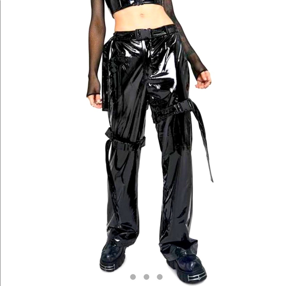 Black vinyl cyber goth buckle pants